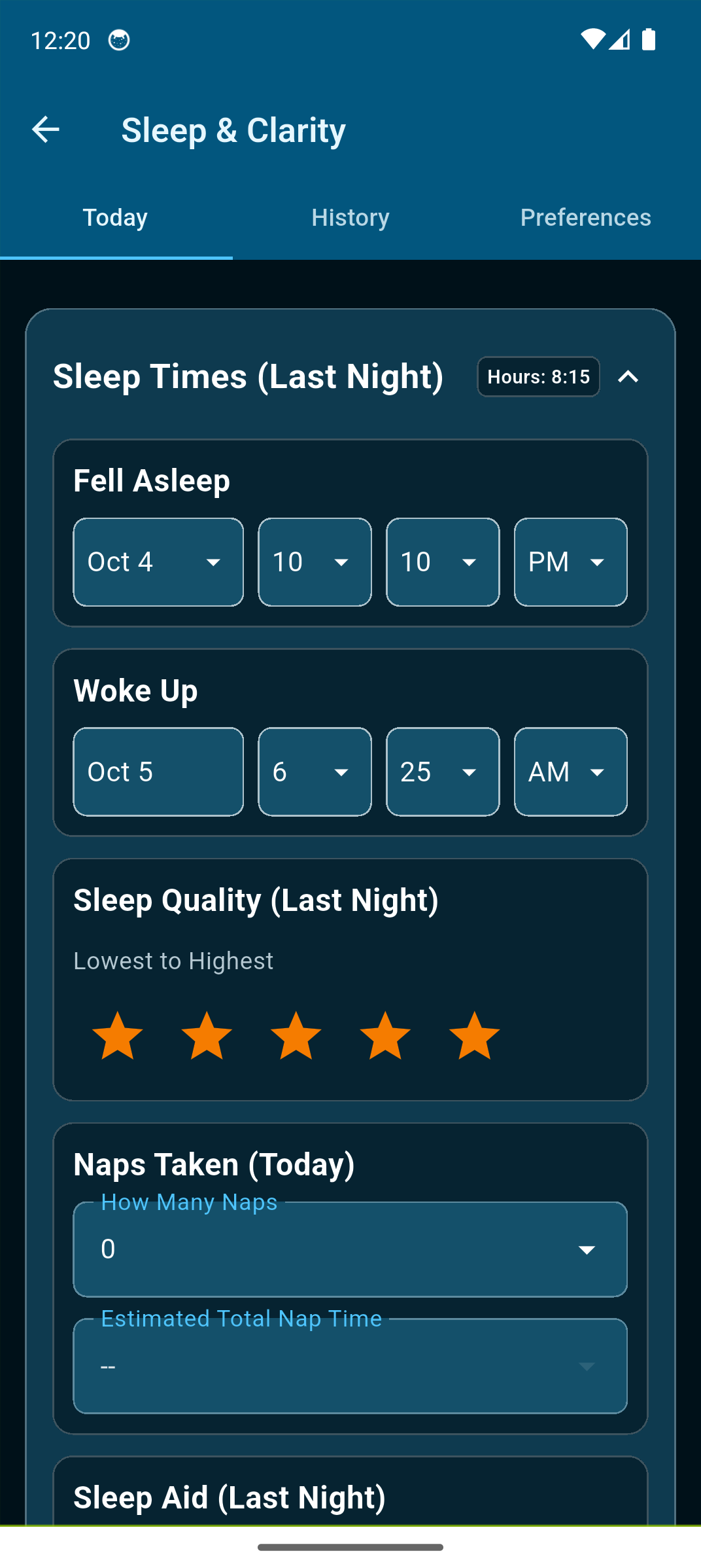 Caregiver Sleep and Clarity Today. Last night was 8 hours 15 minutes, quality 5, with no naps.